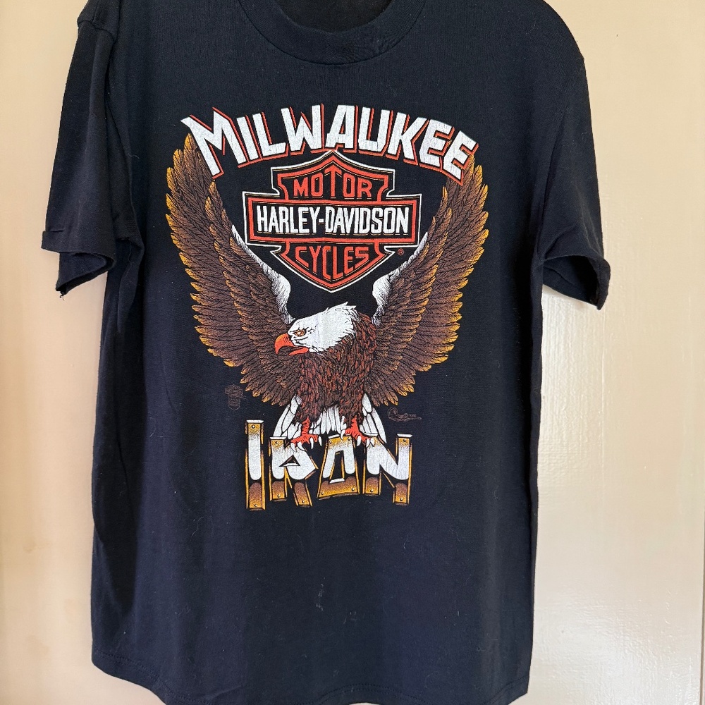 1986 Harley Davidson “Milwaukee Iron” 1986- two-sided black T-shirt-Large